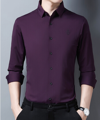 秋装新款男士长袖衬衫无痕压胶商务休闲男装免烫衬衣潮 紫色